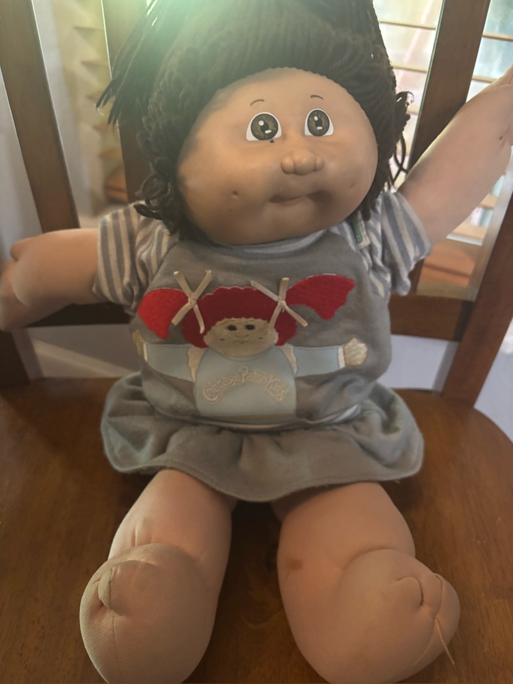 CPK 1986 Gray Portrait Dress, And Cabbage Patch Kid Doll Brown Yarn Hair